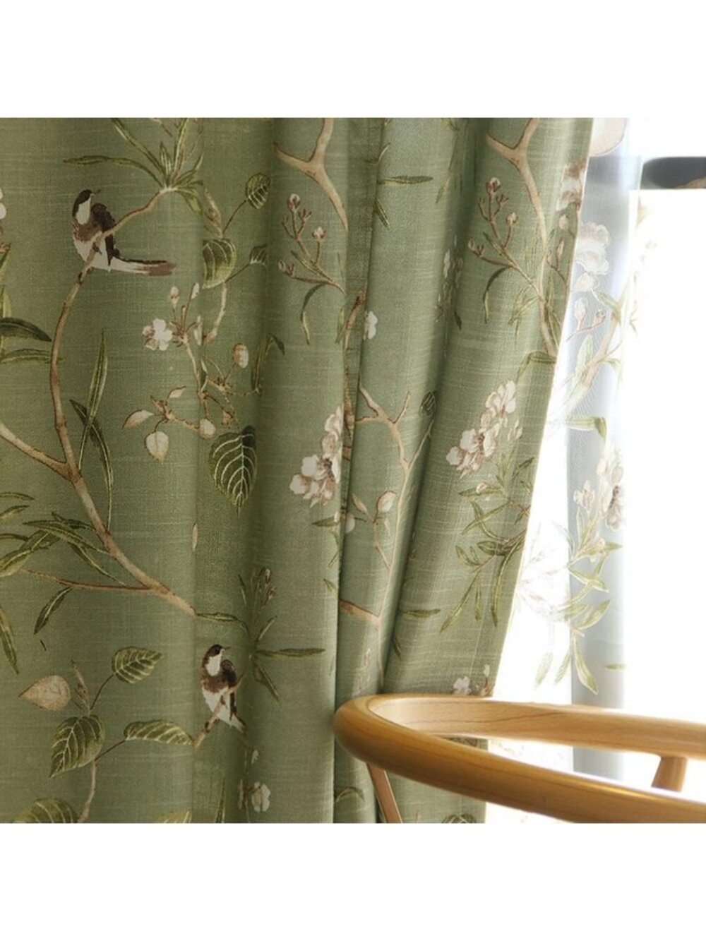 Vintage Birds Theme 84" Curtains, Farmhouse Grommet Drapes, Light-Filtering